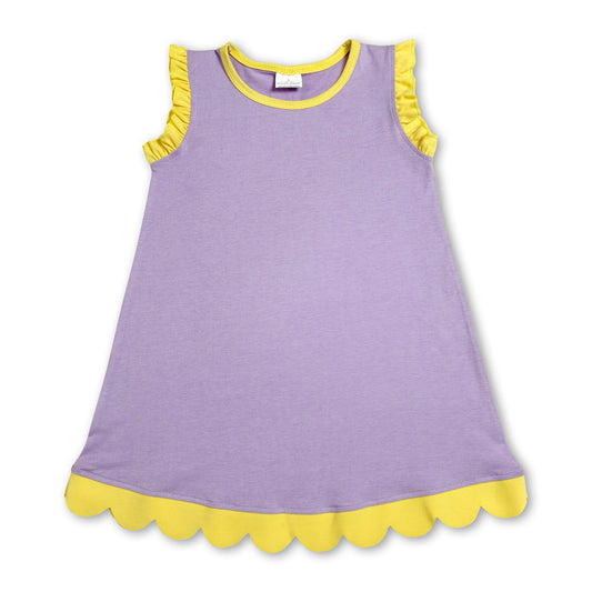 Yellow scallop ruffle sleeveless lavender girls cotton team dress