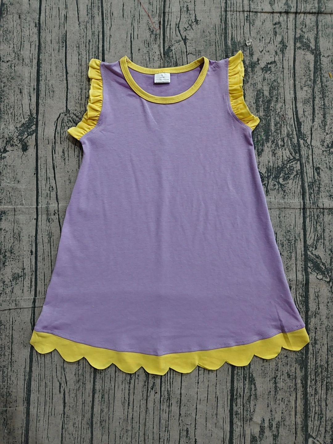 Yellow scallop ruffle sleeveless lavender girls cotton team dress