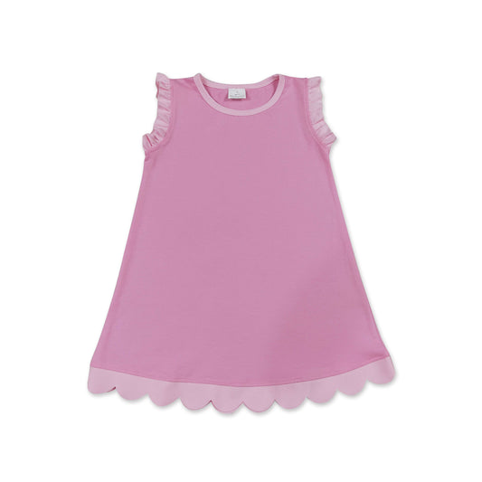 Pink scallop ruffle sleeveless princess girls cotton dress