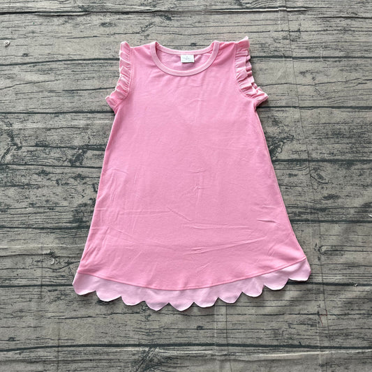 Pink scallop ruffle sleeveless princess girls cotton dress