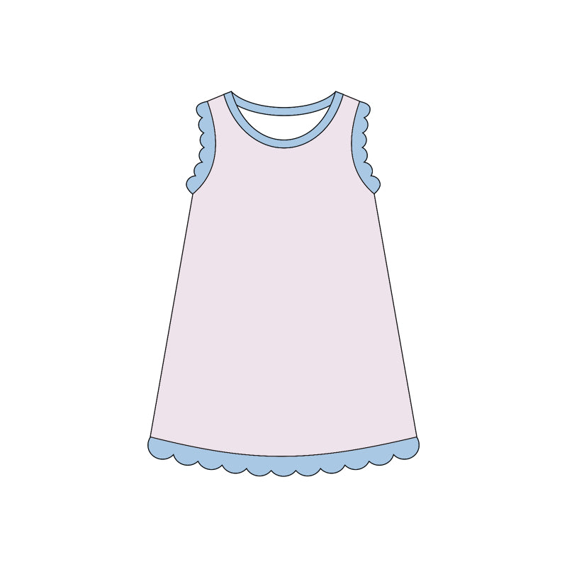 Scallop ruffle sleeveless light pink girls cotton dress