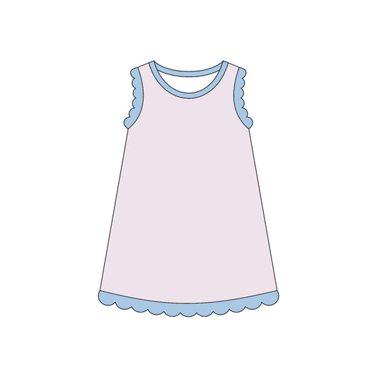 Scallop ruffle sleeveless light pink girls cotton dress