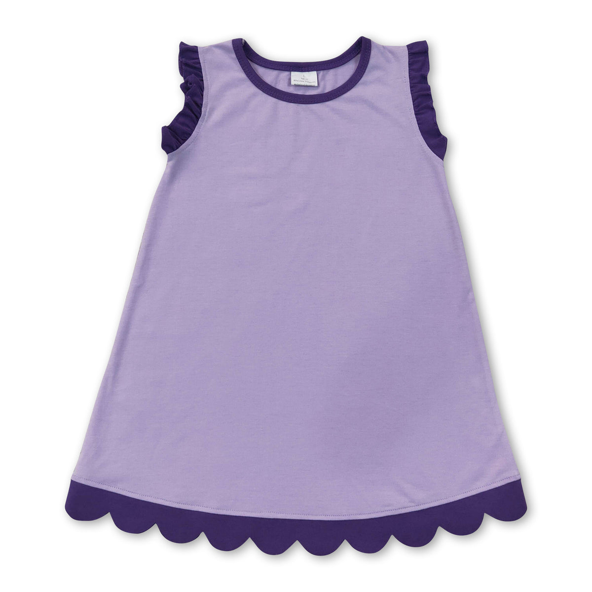 Purple scallop ruffle sleeveless lavender girls cotton dress