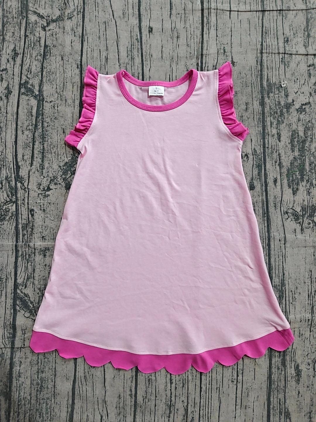 Pink scallop ruffle sleeveless kids girls cotton dress