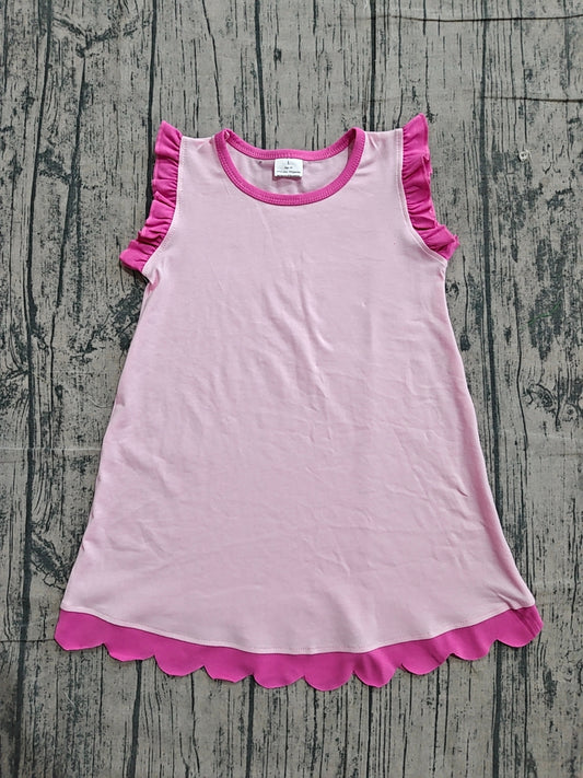 Pink scallop ruffle sleeveless kids girls cotton dress