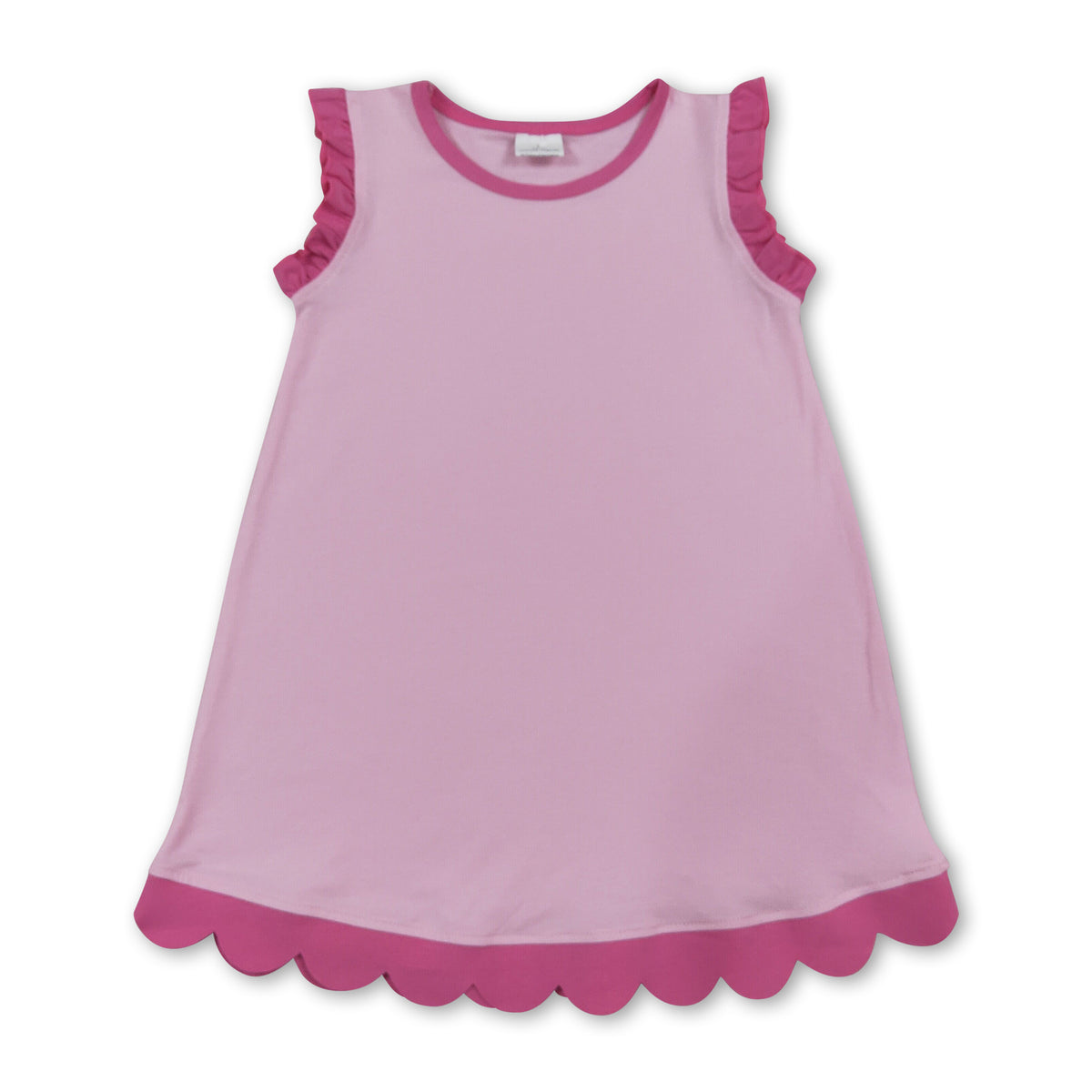 Pink scallop ruffle sleeveless kids girls cotton dress