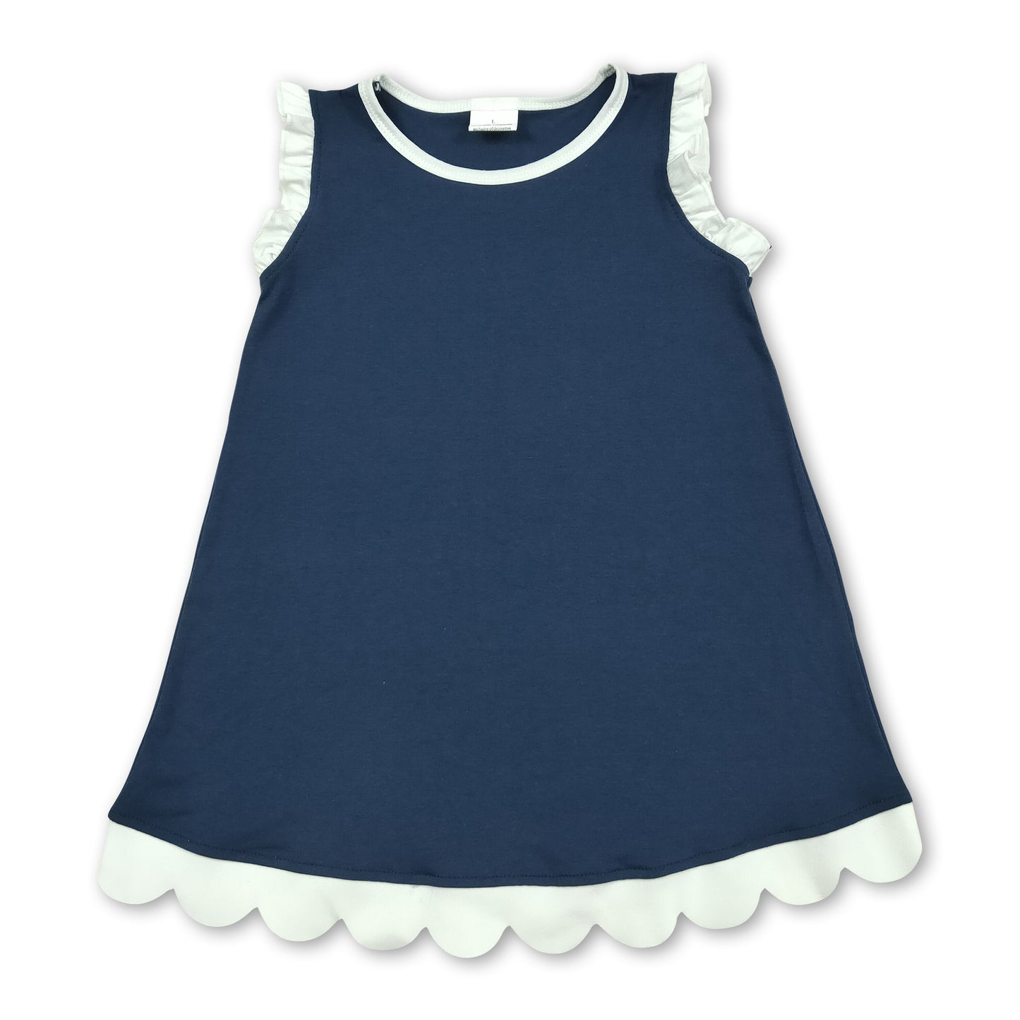 White scallop ruffle sleeveless navy girls cotton team dress
