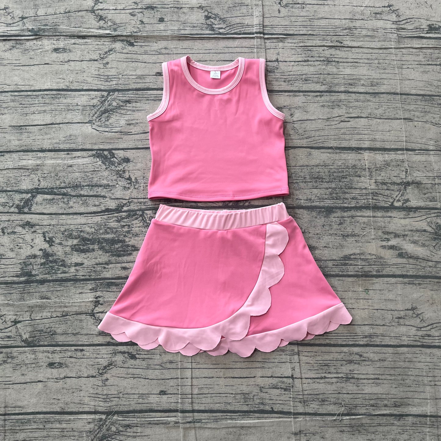 Light pink scallop princess girls summer active wear set