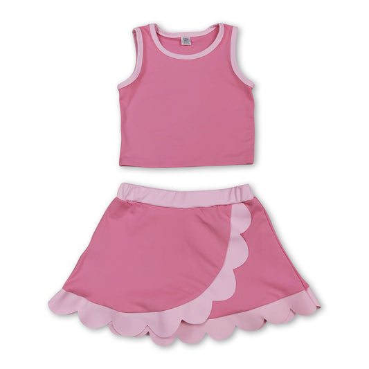 Light pink scallop princess girls summer active wear set