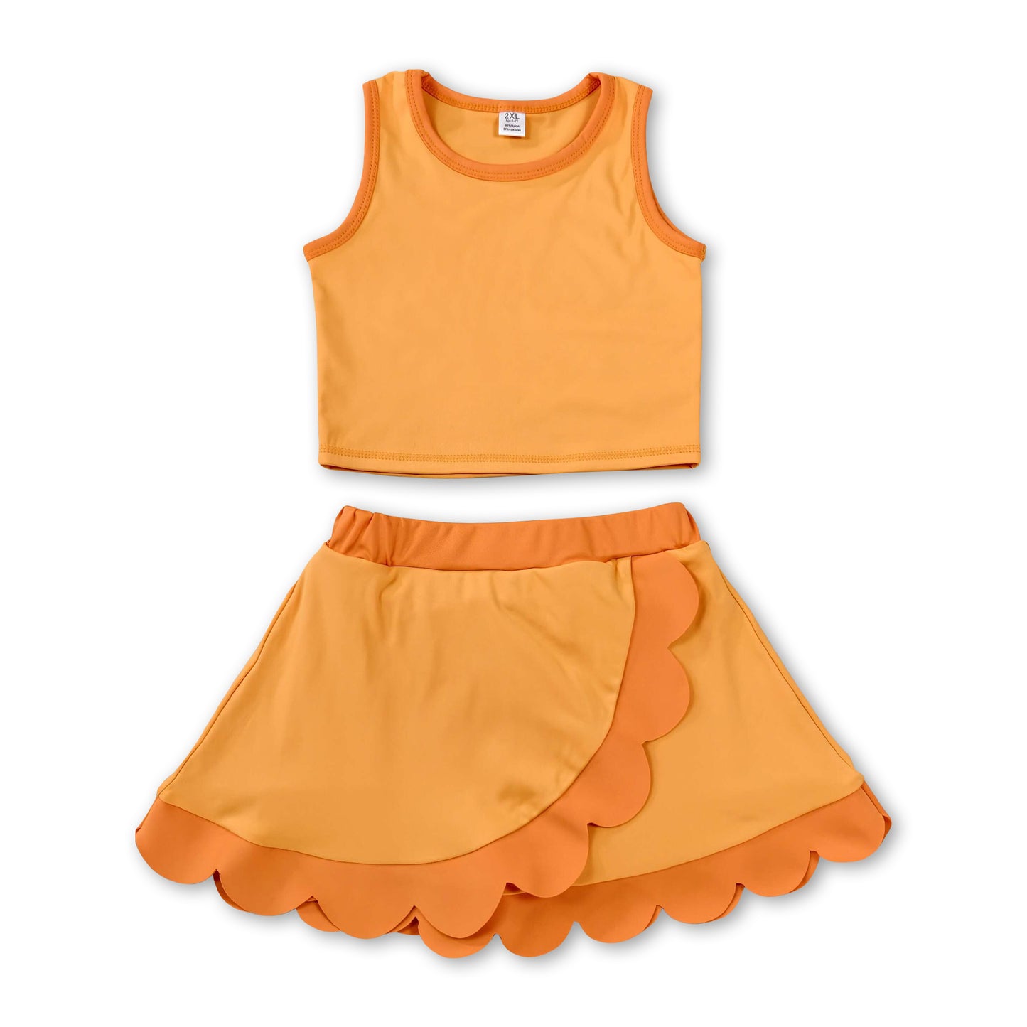 Sleeveless yellow dog scallop girls summer active wear set