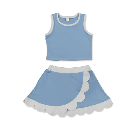 Light blue scallop princess girls summer active wear set