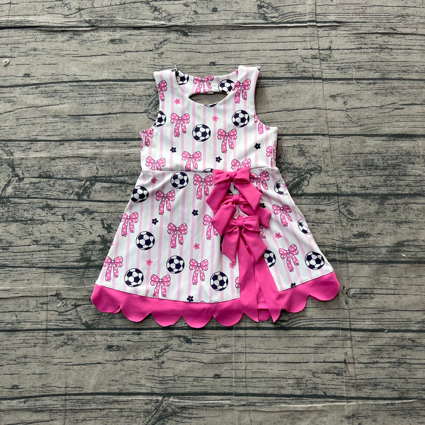 Sleeveless stripe soccer bow kids girls athletic dresses