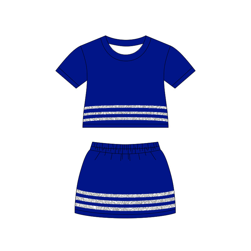 Short sleeves blue cotton top skirt girls team outfits