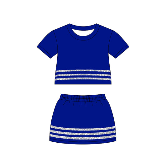 Short sleeves blue cotton top skirt girls team outfits