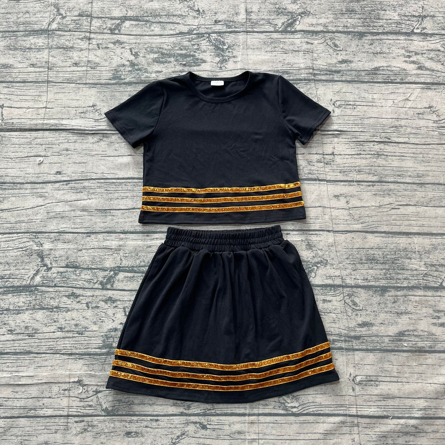Short sleeves black cotton top skirt girls team outfits
