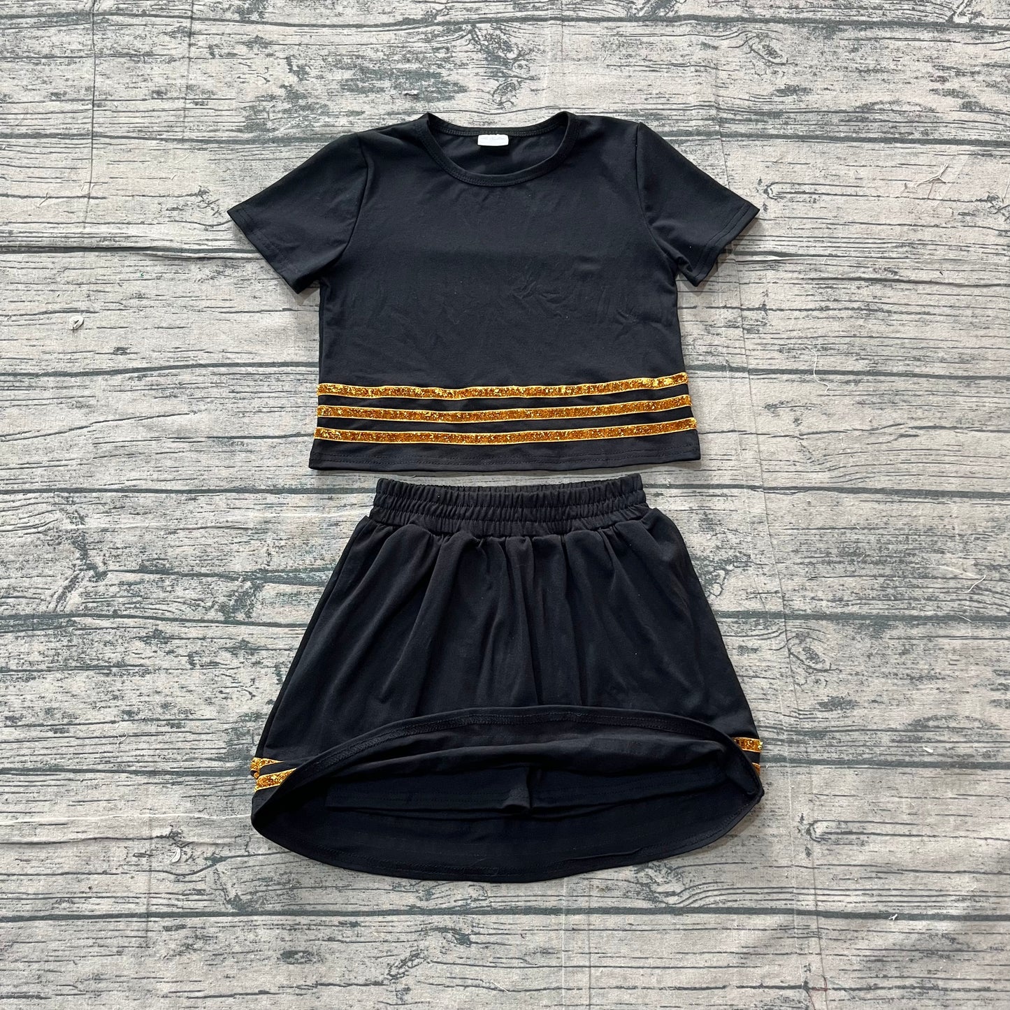 Short sleeves black cotton top skirt girls team outfits