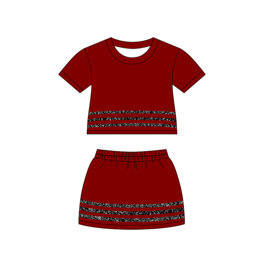 Short sleeves maroon cotton top skirt girls team outfits
