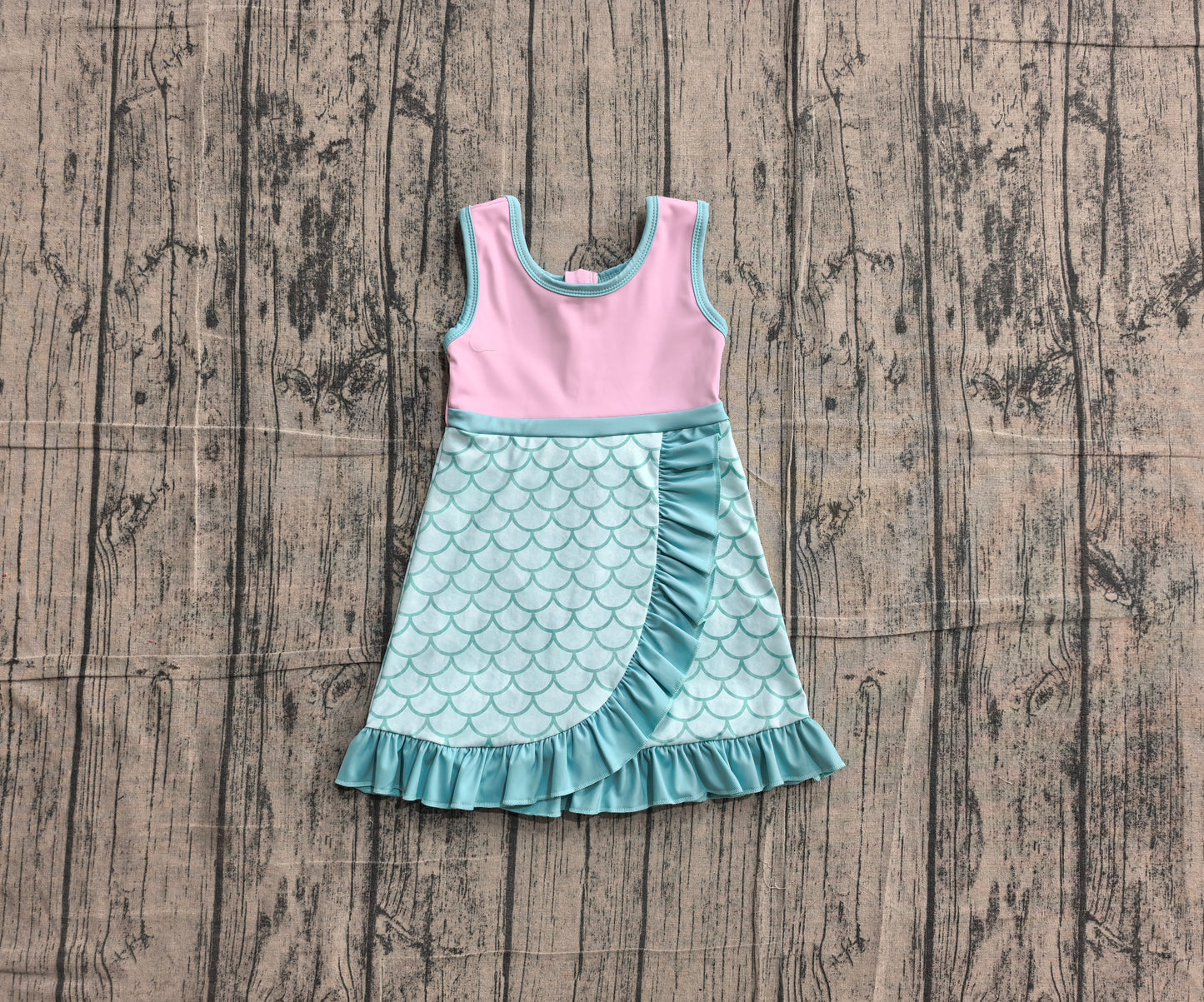 Sleeveless mermaid scale scallop princess girls athletic dress