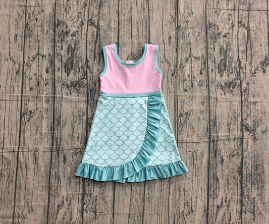 Sleeveless mermaid scale scallop princess girls athletic dress