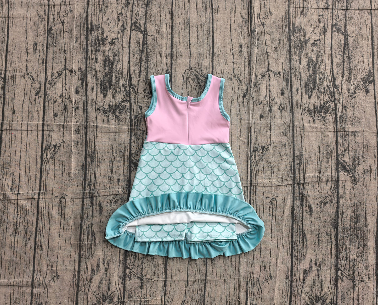 Sleeveless mermaid scale scallop princess girls athletic dress