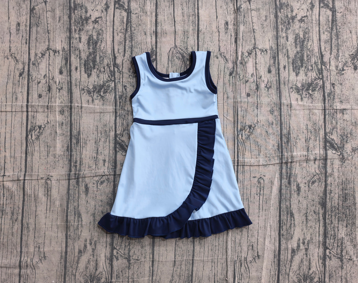 Sleeveless blue dog scallop kids girls athletic dress