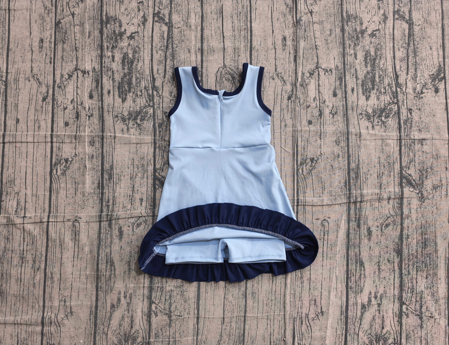 Sleeveless blue dog scallop kids girls athletic dress