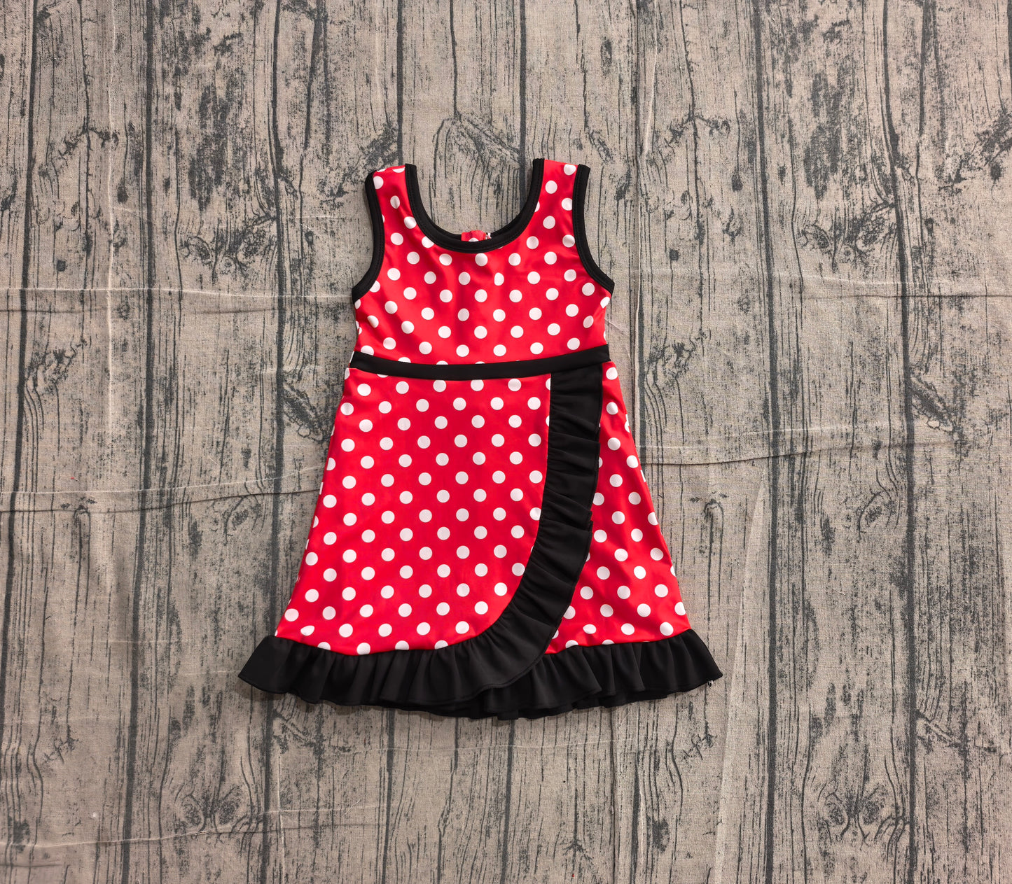 Sleeveless polka dots mouse scallop kids girls athletic dress