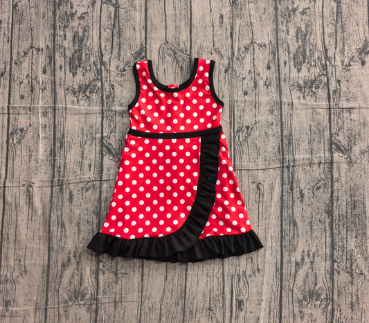 Sleeveless polka dots mouse scallop kids girls athletic dress