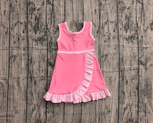 Sleeveless light pink scallop girls athletic dress