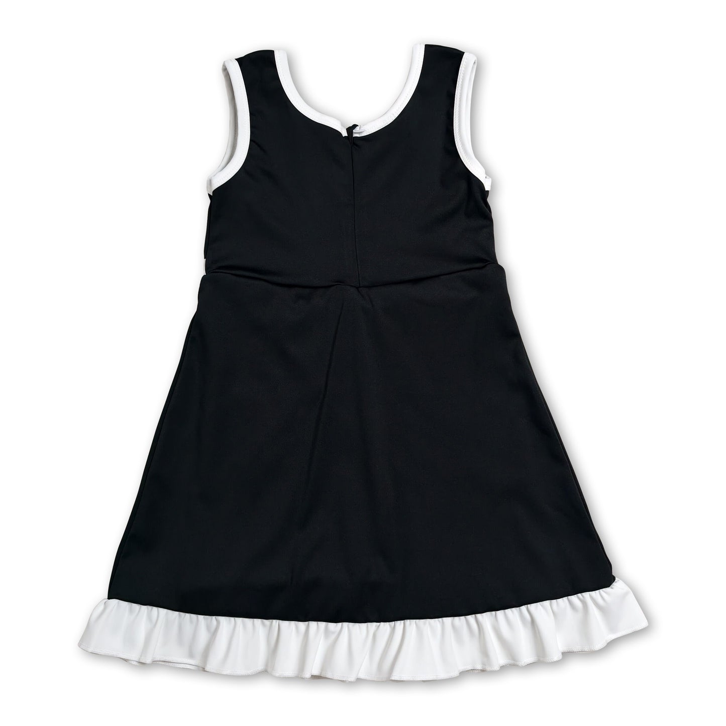 Sleeveless black white scallop girls athletic dress