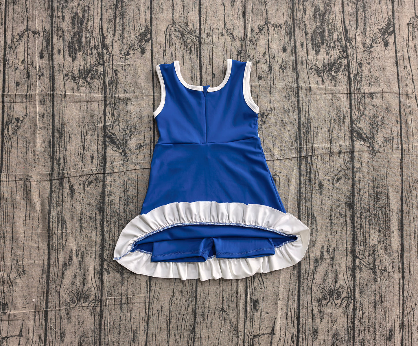 Sleeveless blue white scallop kids girls team athletic dress
