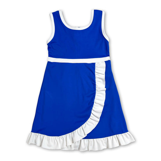Sleeveless blue white scallop kids girls team athletic dress