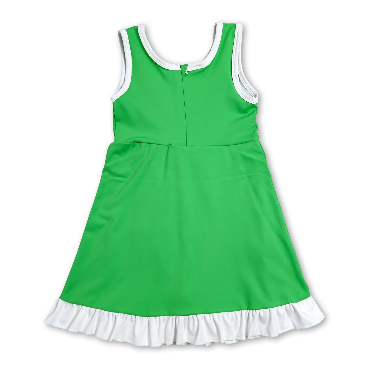 Sleeveless green white scallop girls athletic dress