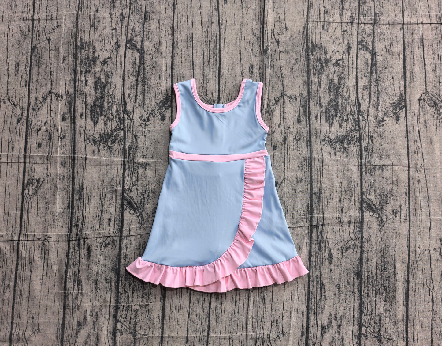 Sleeveless light blue pink scallop girls athletic dress