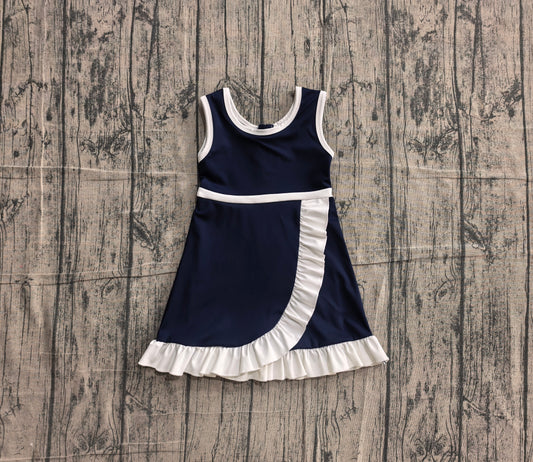 Sleeveless navy white scallop kids girls team athletic dress