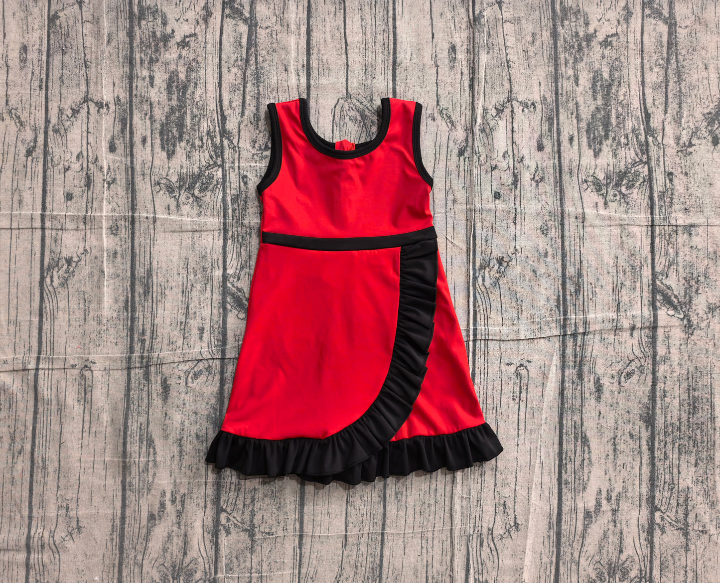 Sleeveless red black scallop team kids girls athletic dress