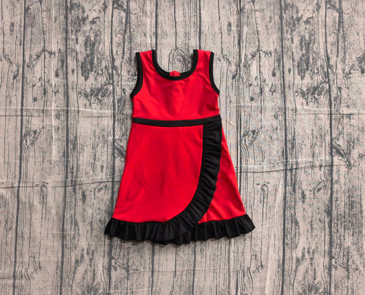 Sleeveless red black scallop team kids girls athletic dress