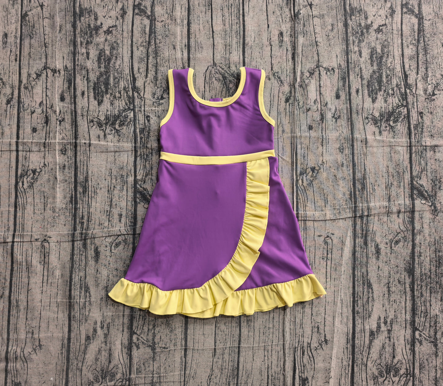 Sleeveless purple yellow scallop kids girls team athletic dress