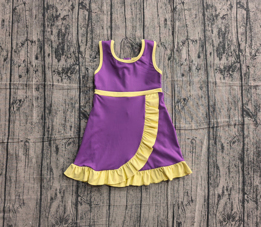 Sleeveless purple yellow scallop kids girls team athletic dress