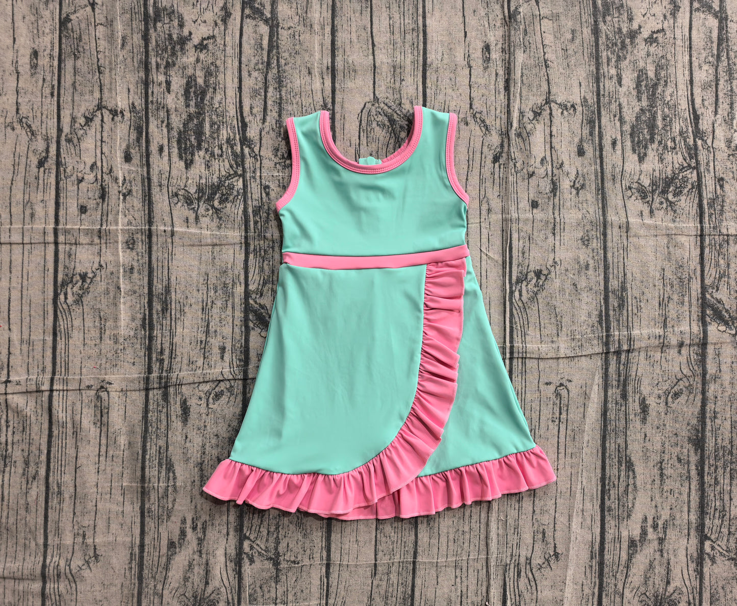 Sleeveless mint pink scallop girls athletic dress