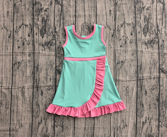 Sleeveless mint pink scallop girls athletic dress
