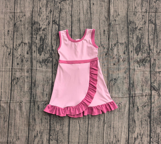 Sleeveless hot pink scallop girls athletic dresses
