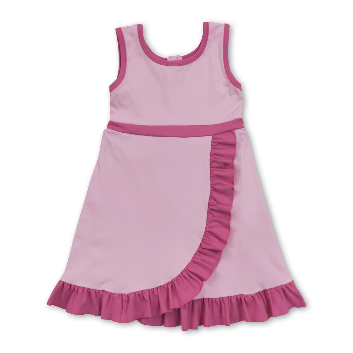 Sleeveless hot pink ruffle girls athletic dresses