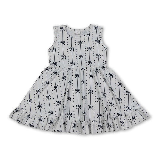Sleeveless black bow heart ruffle kids girls dresses