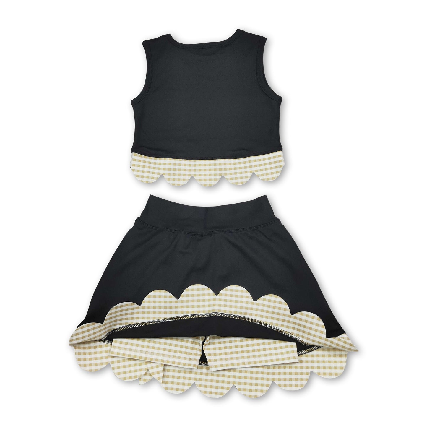 Sleeveless plaid scallop black girls summer active wear set