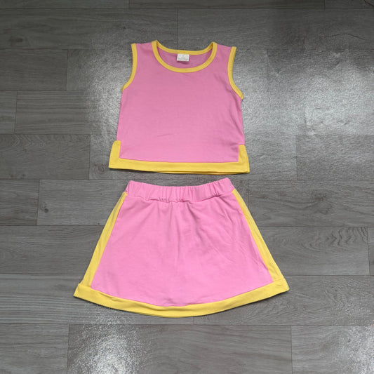 Pink yellow cotton sleeveless top skorts girls outfits