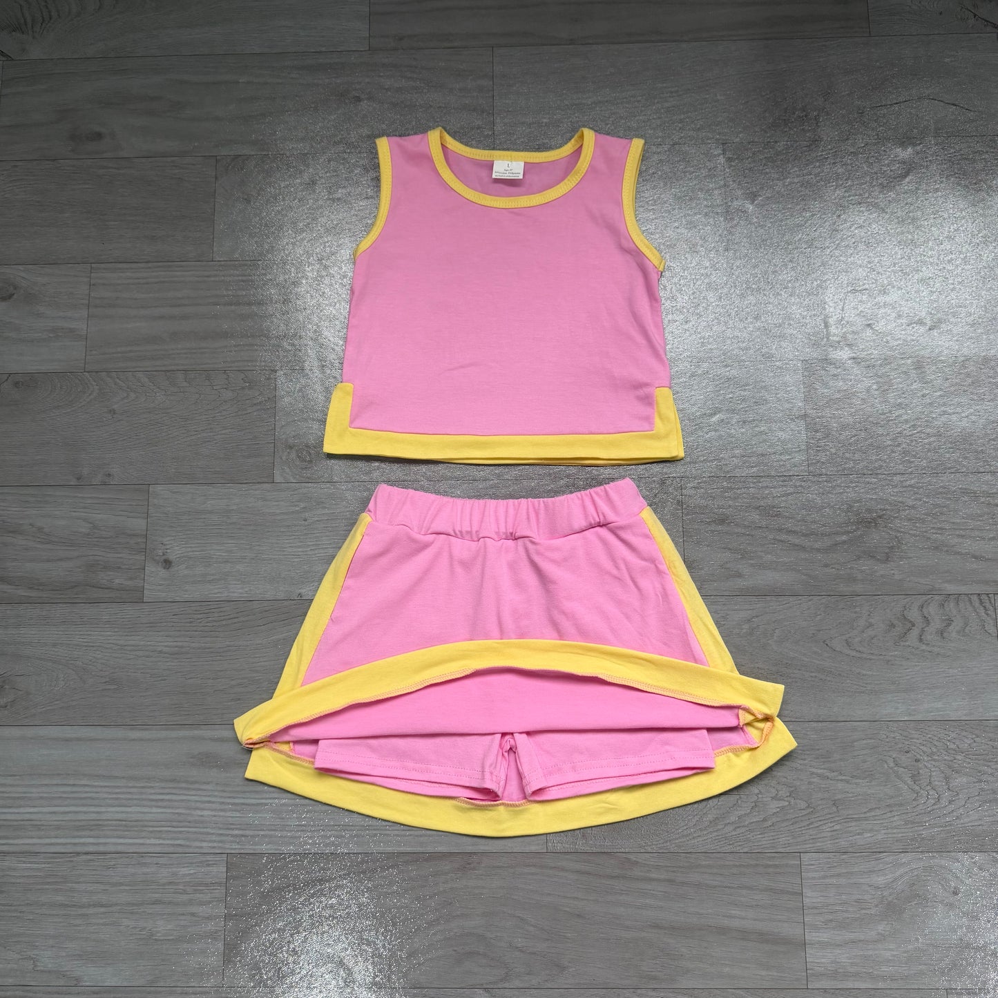 Pink yellow cotton sleeveless top skorts girls outfits