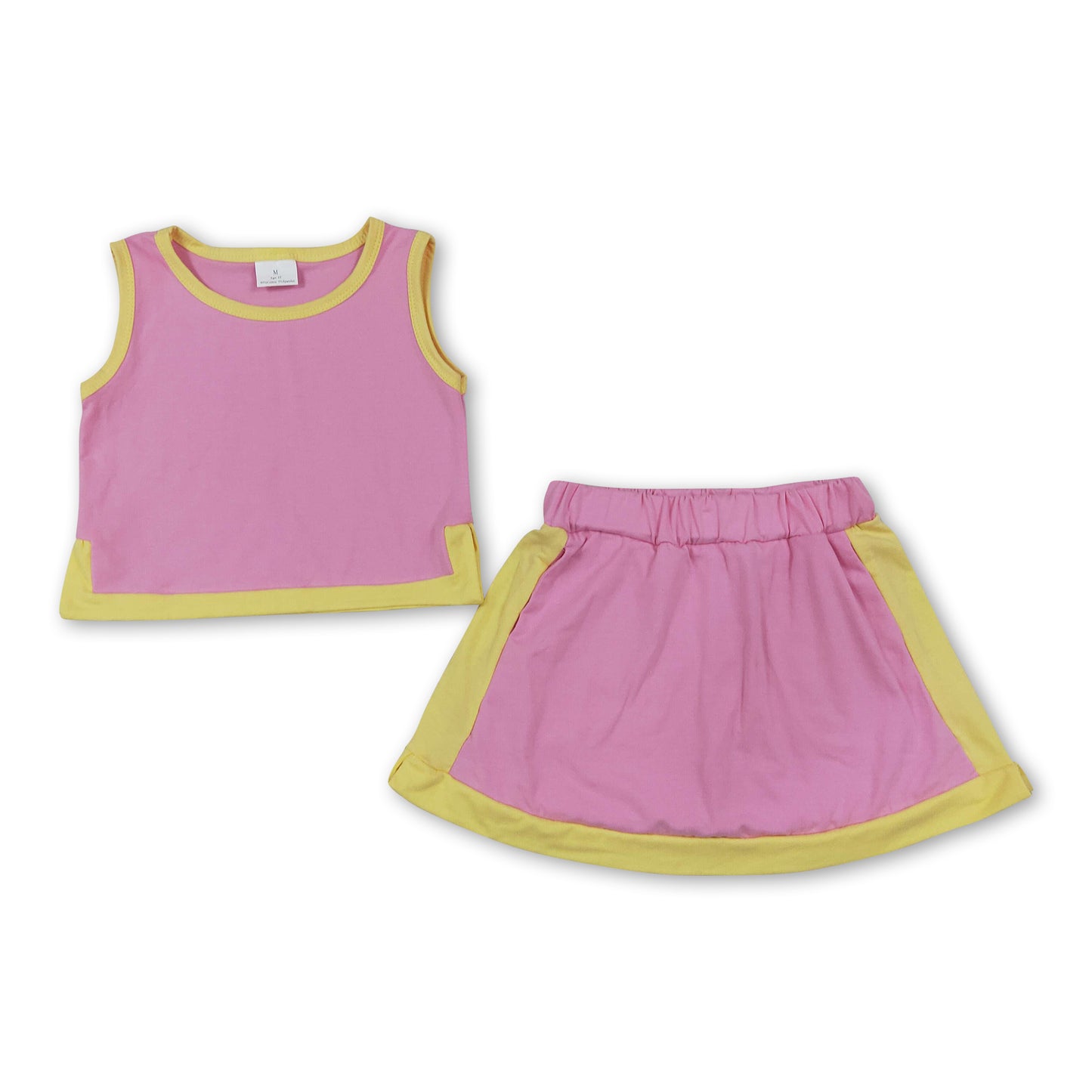 Pink yellow cotton sleeveless top skorts girls outfits