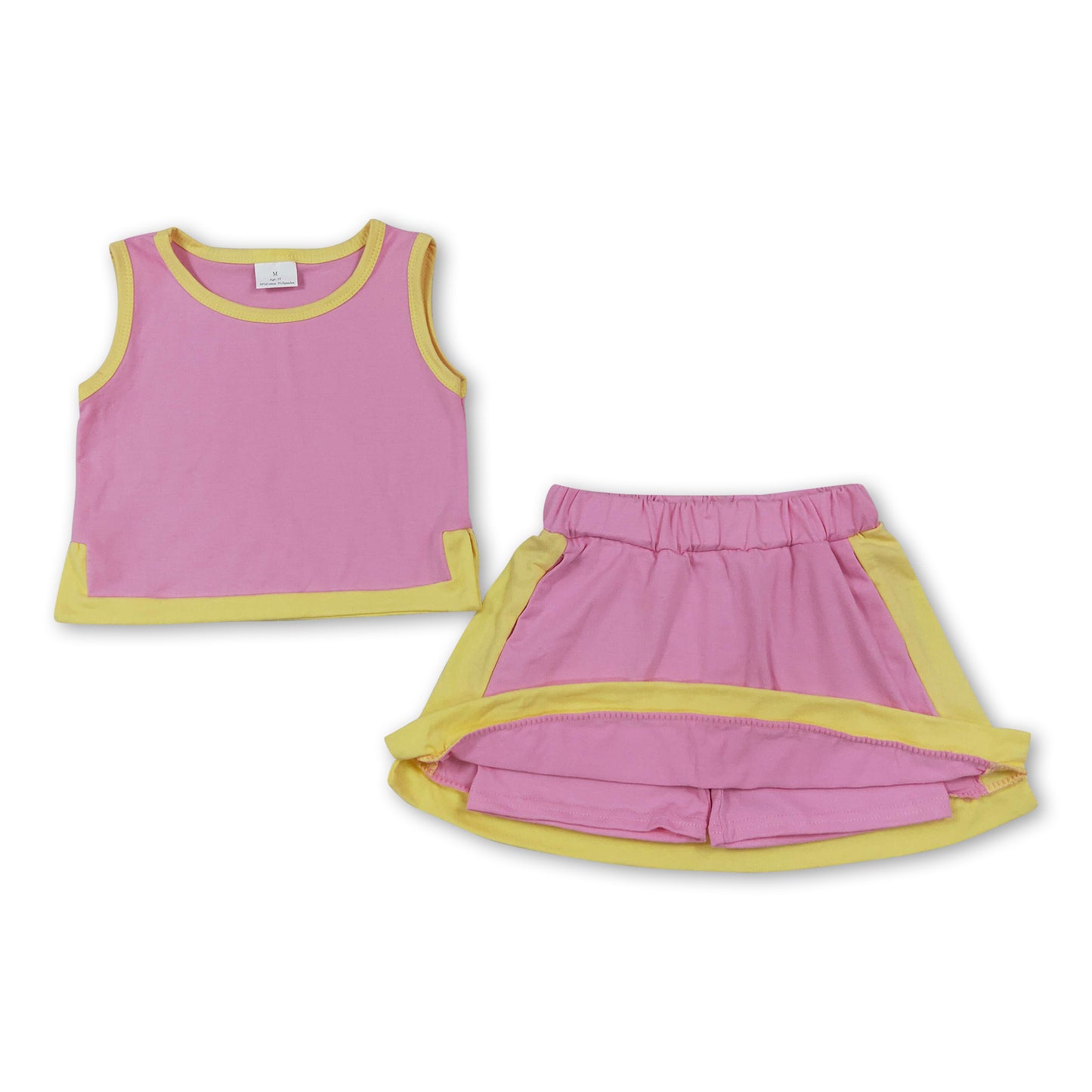 Pink yellow cotton sleeveless top skorts girls outfits