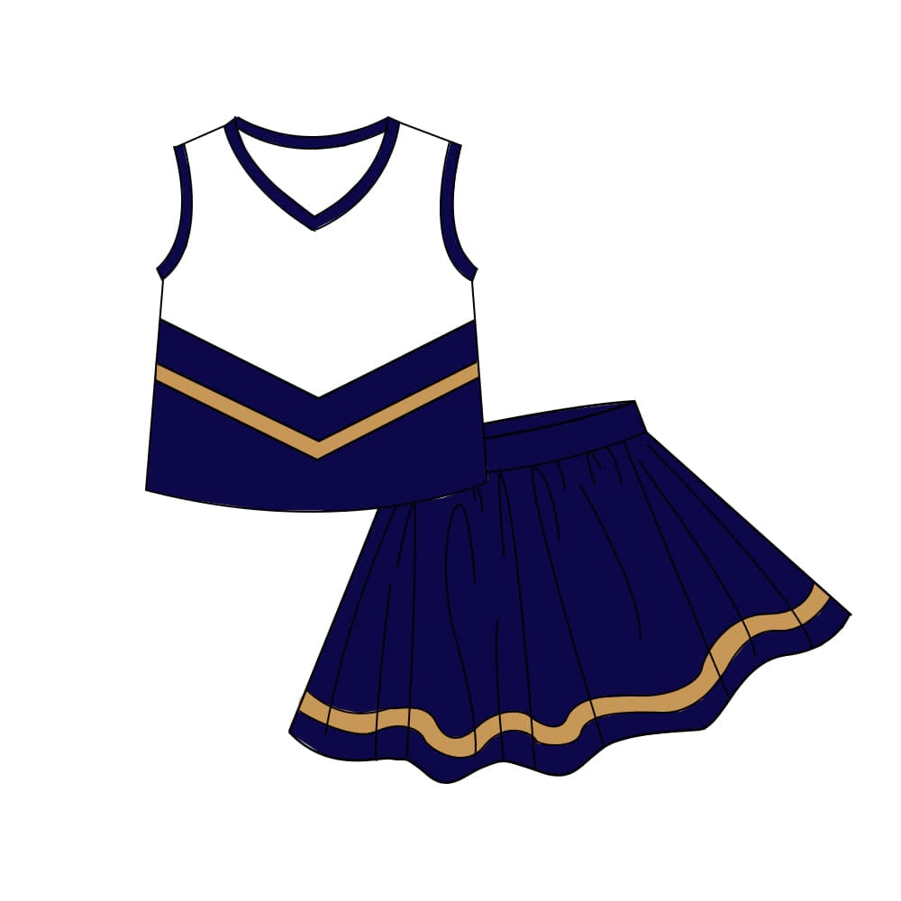 Sleeveless gold navy top skirt girls team cheer active set